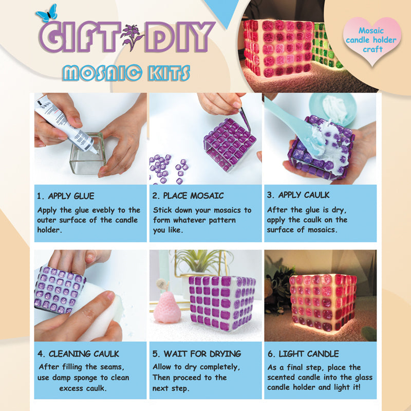 DIY Mosaic Candle Holder Kit, Handmade Craft for Kids & Adults, Home Decor Gift for Birthday Christmas