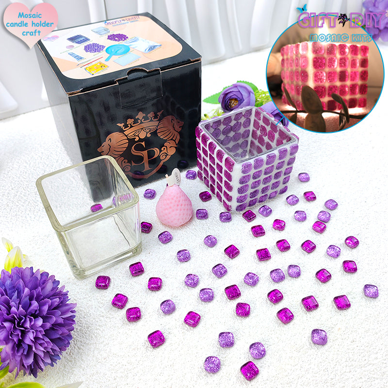 DIY Mosaic Candle Holder Kit, Handmade Craft for Kids & Adults, Home Decor Gift for Birthday Christmas