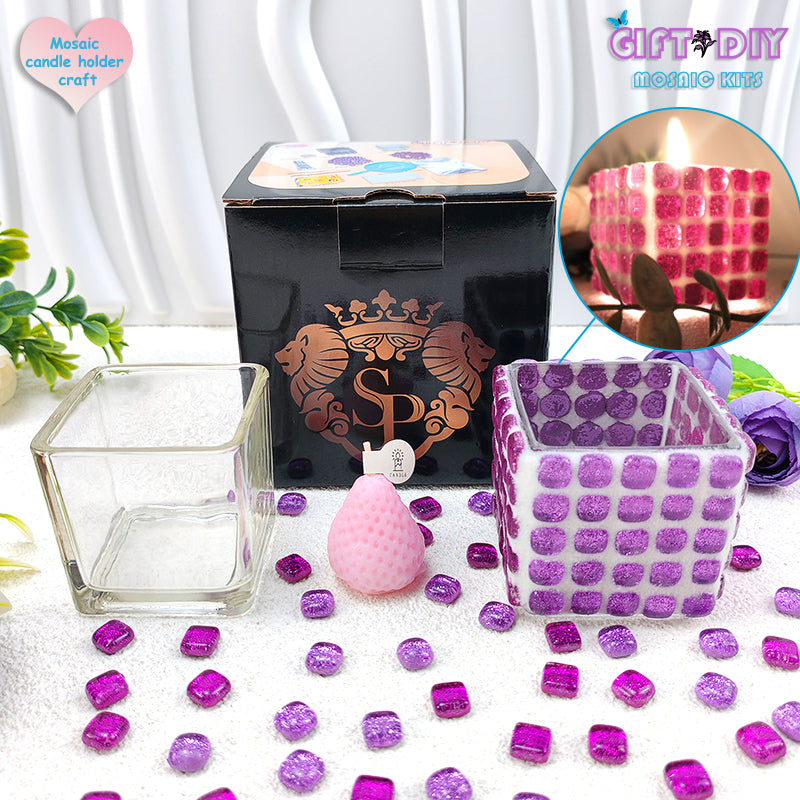 DIY Mosaic Candle Holder Kit, Handmade Craft for Kids & Adults, Home Decor Gift for Birthday Christmas