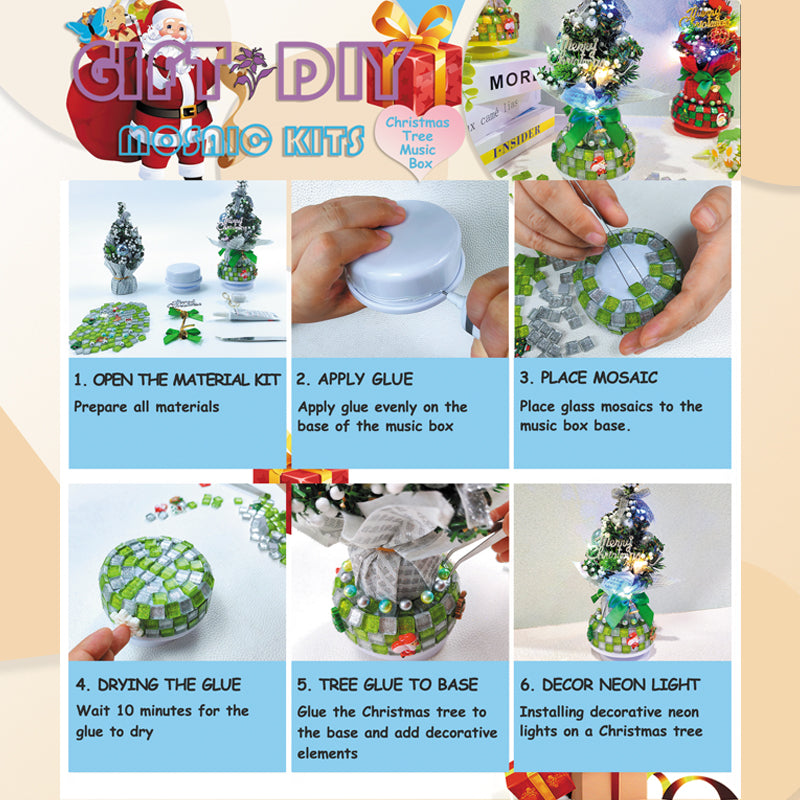 DIY Mosaic Christmas Tree Music Box Kit | Rotating Musical Holiday Decor for Family, Wedding & Birthday Gifts