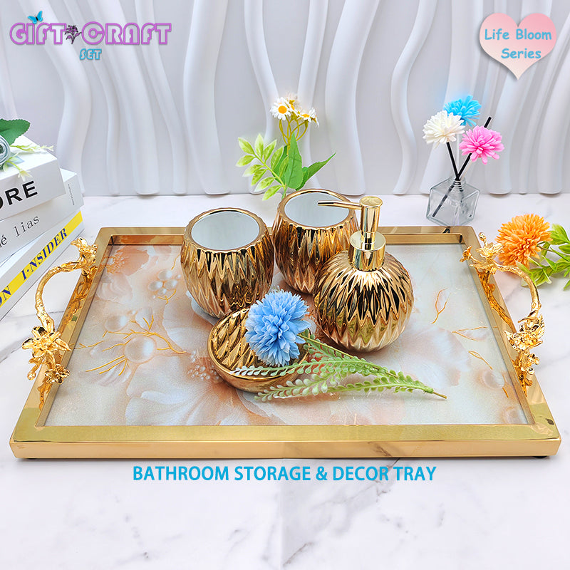 Luxury Decor Tray of Copper Handle, Serving Tray for Bathroom, Wedding, Housewarming, Christmas Gift
