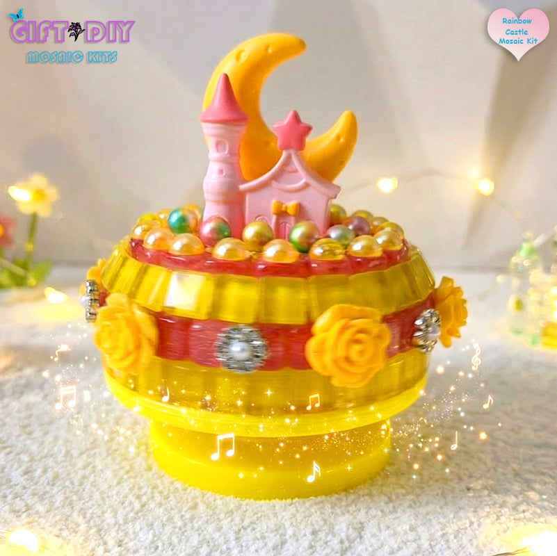 DIY Mosaic Moon Castle Rotating Music Box Kit, Handmade Craft Gift for Kids & Adults, Birthday Christmas Gift