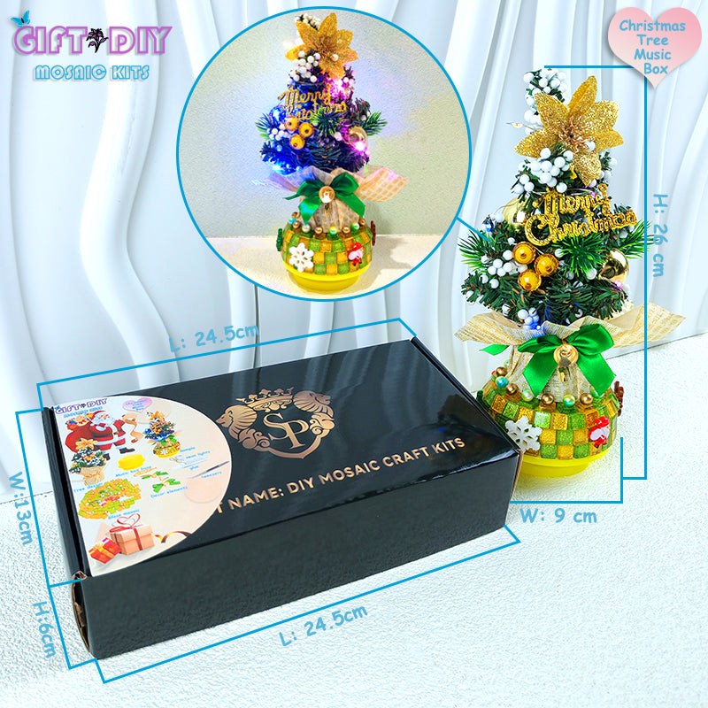 DIY Mosaic Christmas Tree Music Box Kit - Rotating Musical Craft for Holiday Gifts & Family Activities