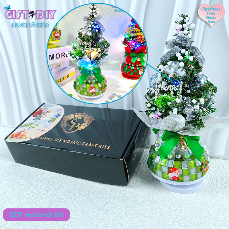 DIY Mosaic Christmas Tree Music Box Kit | Rotating Musical Holiday Decor for Family, Wedding & Birthday Gifts