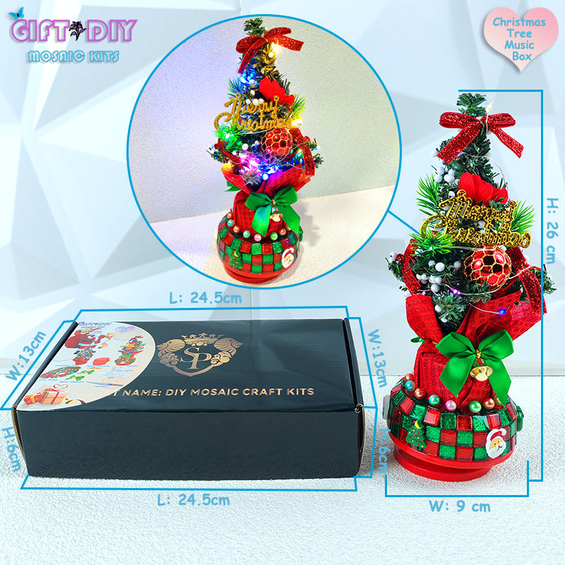 DIY Mosaic Christmas Tree Music Box Kit | Rotating Musical Craft Gift for Kids & Adults, Christmas Birthday Wedding