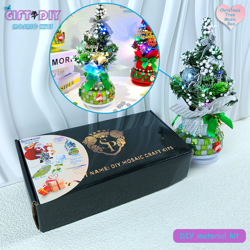 DIY Mosaic Christmas Tree Music Box Kit | Rotating Musical Holiday Decor for Family, Wedding & Birthday Gifts