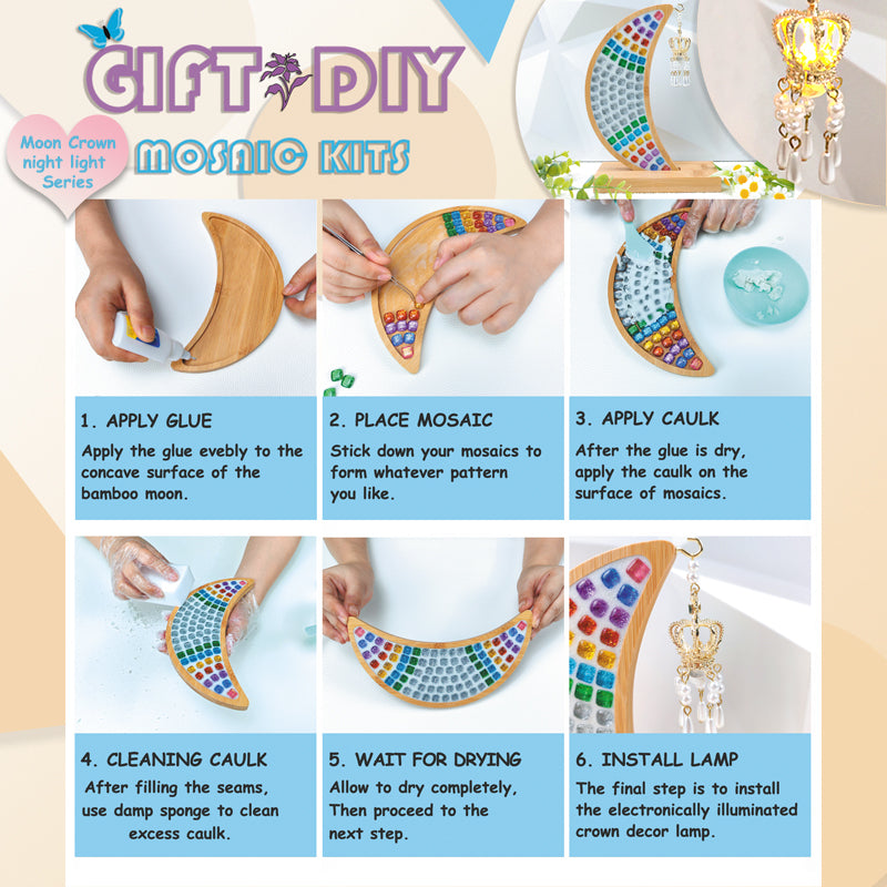 DIY Mosaic Moon Night Light Kit, Creative Craft Gift for Kids Adults, Home Decor
