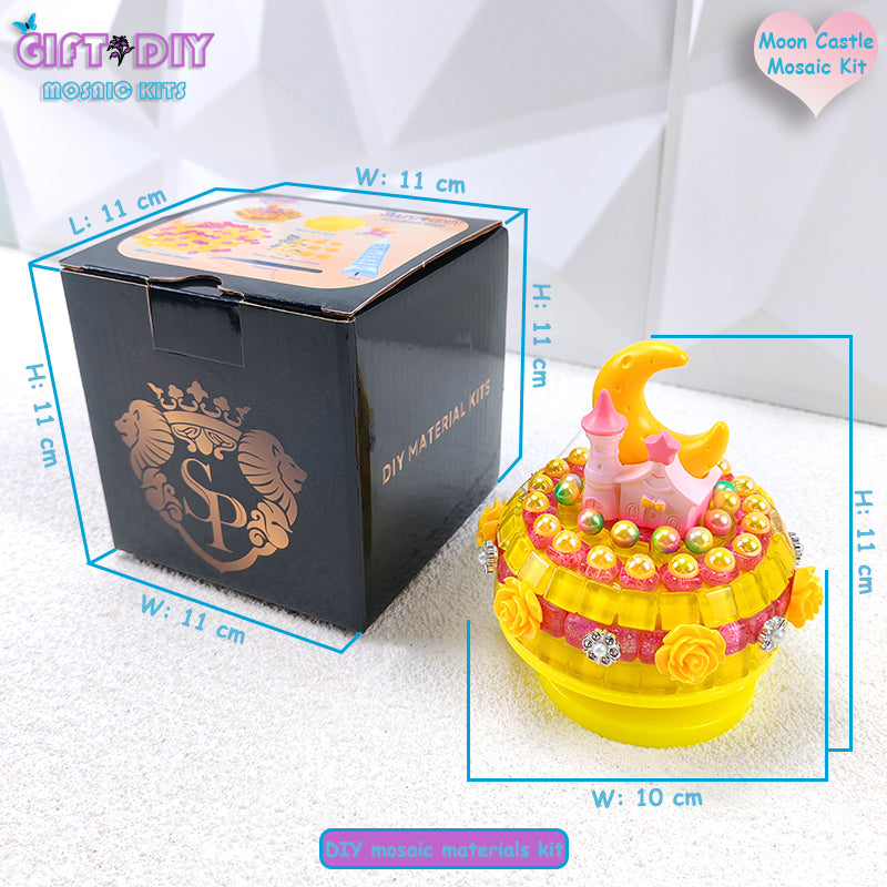 DIY Mosaic Moon Castle Rotating Music Box Kit, Handmade Craft Gift for Kids & Adults, Birthday Christmas Gift