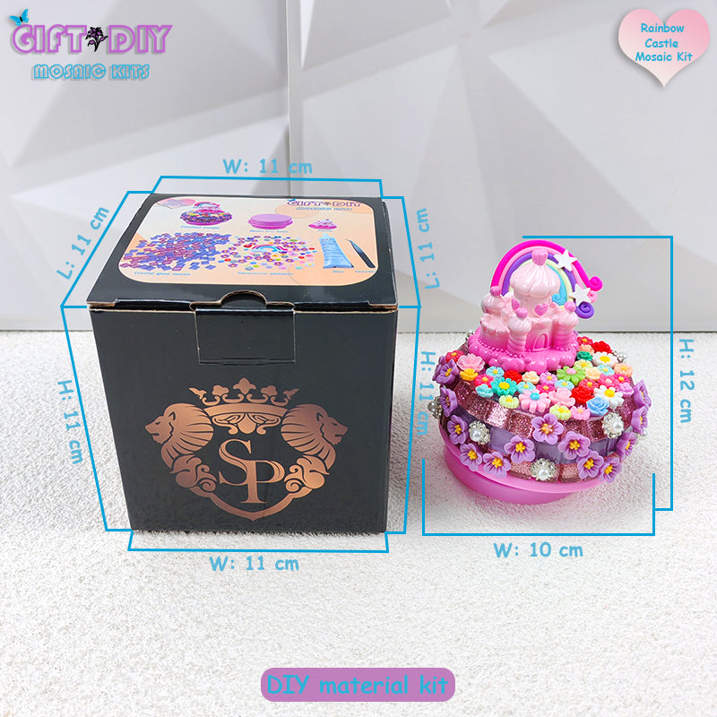 DIY Mosaic Castle Music Box Kit, Handmade Rotating Musical Box for Kids, Birthday Christmas Gift Home Decor