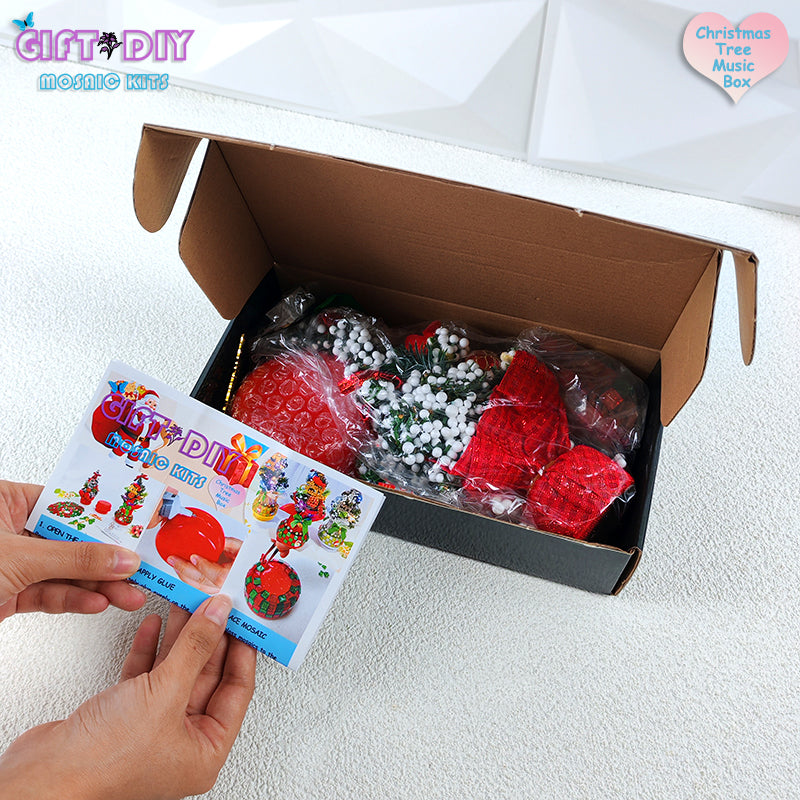 DIY Mosaic Christmas Tree Music Box Kit | Rotating Musical Craft Gift for Kids & Adults, Christmas Birthday Wedding
