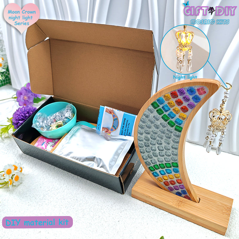 DIY Mosaic Moon Night Light Kit, Creative Craft Gift for Kids Adults, Home Decor