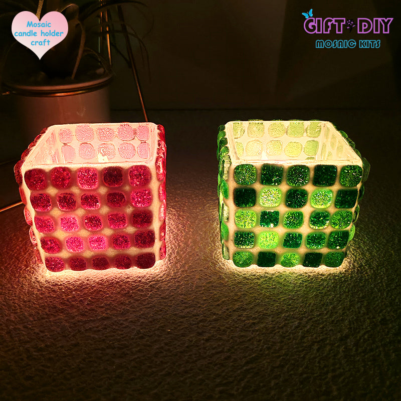 DIY Mosaic Candle Holder Kit for Adults & Kids, Handmade Art Craft for Home Decor Gifts