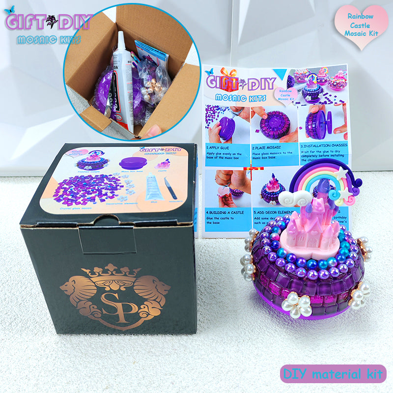 DIY Rotating Castle Mosaic Music Box Kit - Creative Handmade Gift for Parties & Holidays