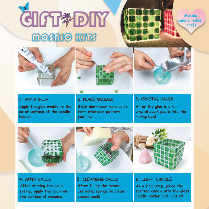 DIY Mosaic Candle Holder Kit for Adults & Kids, Handmade Art Craft for Home Decor Gifts
