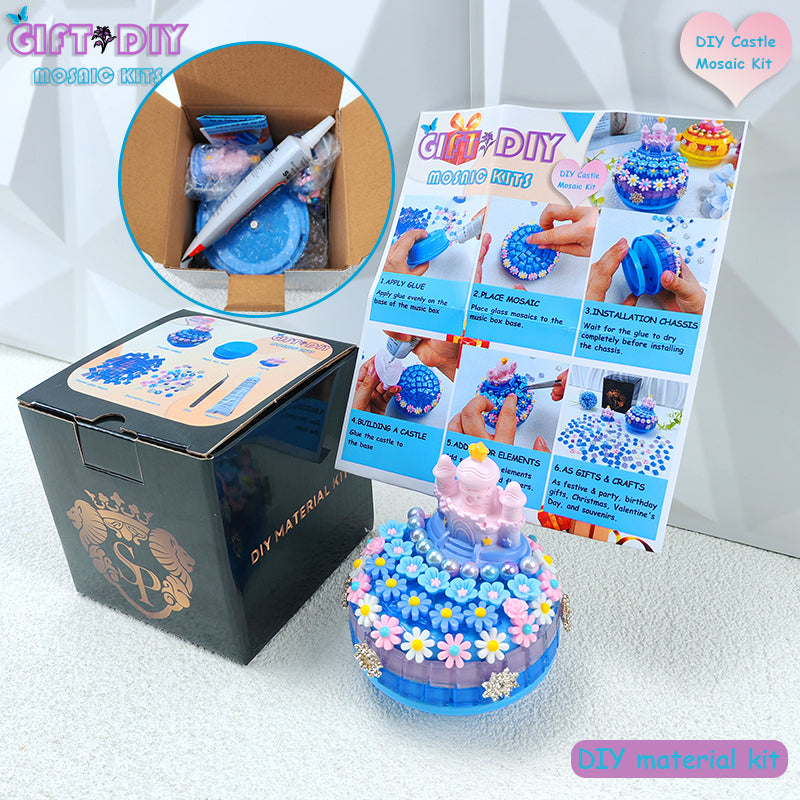 DIY Castle Mosaic Music Box Kit - Handmade Craft Gift for Kids & Adults