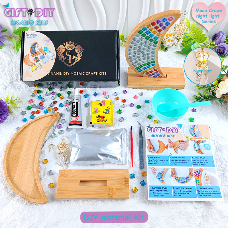 DIY Mosaic Moon Night Light Kit, Creative Craft Gift for Kids Adults, Home Decor
