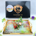 Luxury Gold Handle Decorative Tray, Floral Serving Tray for Home Decor, Wedding, Housewarming Gift