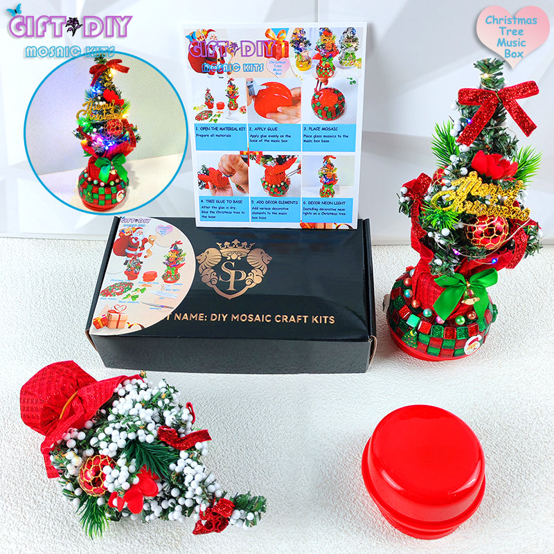 DIY Mosaic Christmas Tree Music Box Kit | Rotating Musical Craft Gift for Kids & Adults, Christmas Birthday Wedding