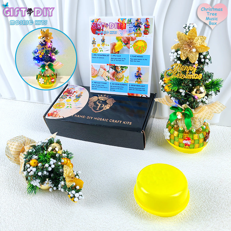 DIY Mosaic Christmas Tree Music Box Kit - Rotating Musical Craft for Holiday Gifts & Family Activities