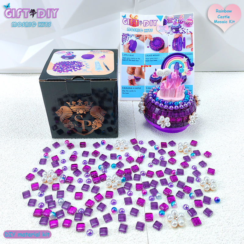 DIY Rotating Castle Mosaic Music Box Kit - Creative Handmade Gift for Parties & Holidays