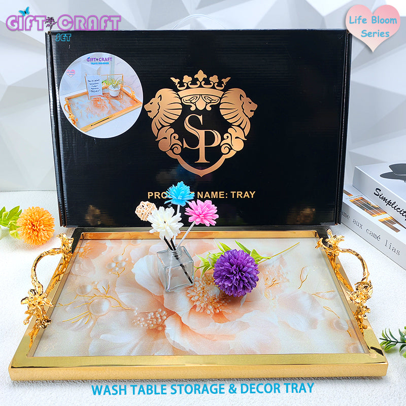 Luxury Decor Tray of Copper Handle, Serving Tray for Bathroom, Wedding, Housewarming, Christmas Gift