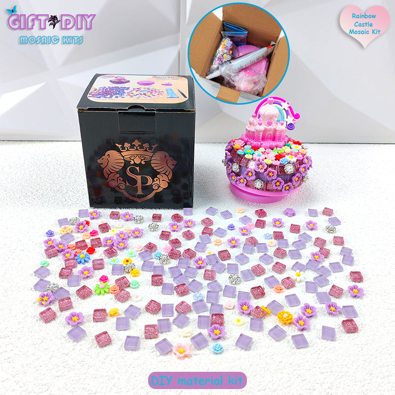 DIY Mosaic Castle Music Box Kit, Handmade Rotating Musical Box for Kids, Birthday Christmas Gift Home Decor