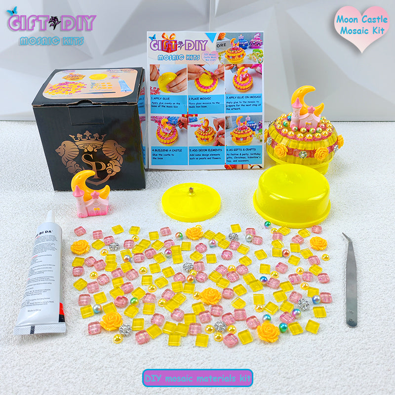 DIY Mosaic Moon Castle Rotating Music Box Kit, Handmade Craft Gift for Kids & Adults, Birthday Christmas Gift