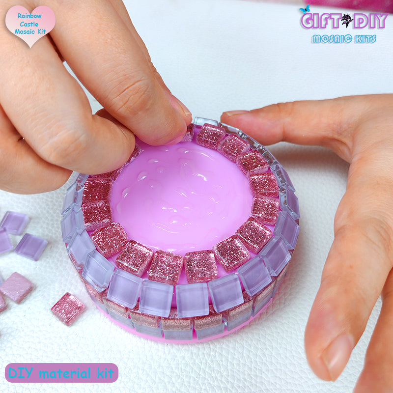 DIY Mosaic Castle Music Box Kit, Handmade Rotating Musical Box for Kids, Birthday Christmas Gift Home Decor