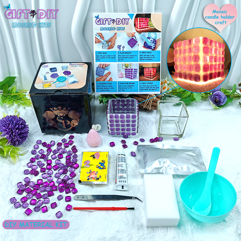 DIY Mosaic Candle Holder Kit, Handmade Craft for Kids & Adults, Home Decor Gift for Birthday Christmas
