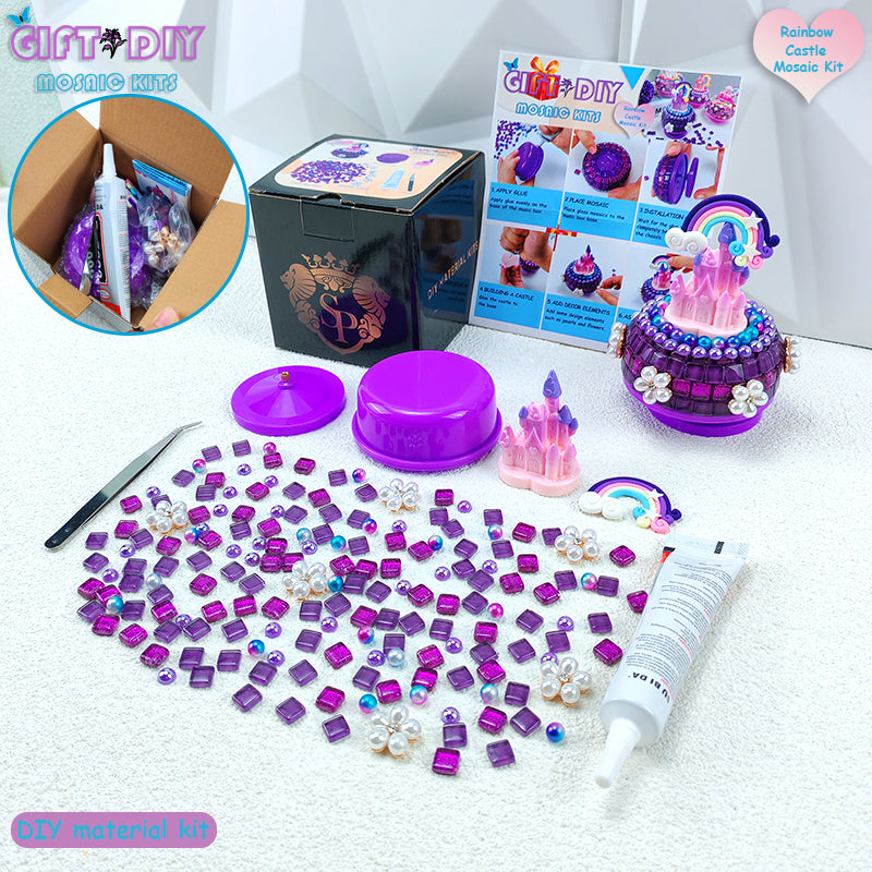 DIY Rotating Castle Mosaic Music Box Kit - Creative Handmade Gift for Parties & Holidays