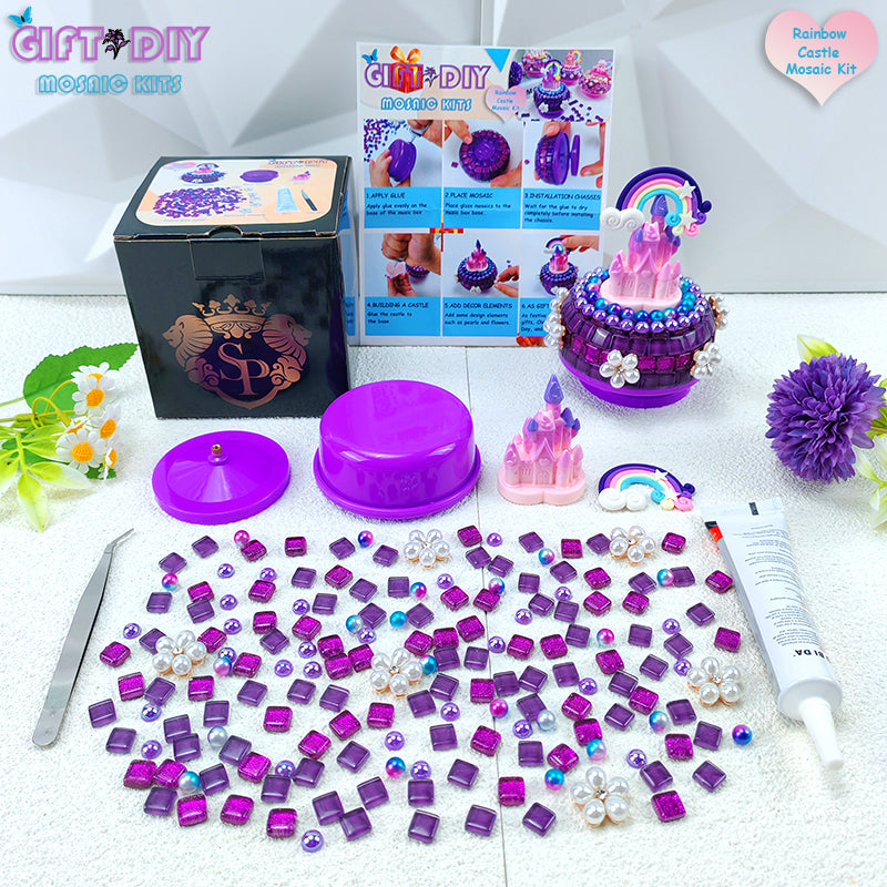 DIY Rotating Castle Mosaic Music Box Kit - Creative Handmade Gift for Parties & Holidays