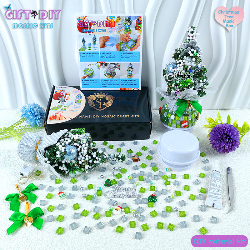 DIY Mosaic Christmas Tree Music Box Kit | Rotating Musical Holiday Decor for Family, Wedding & Birthday Gifts