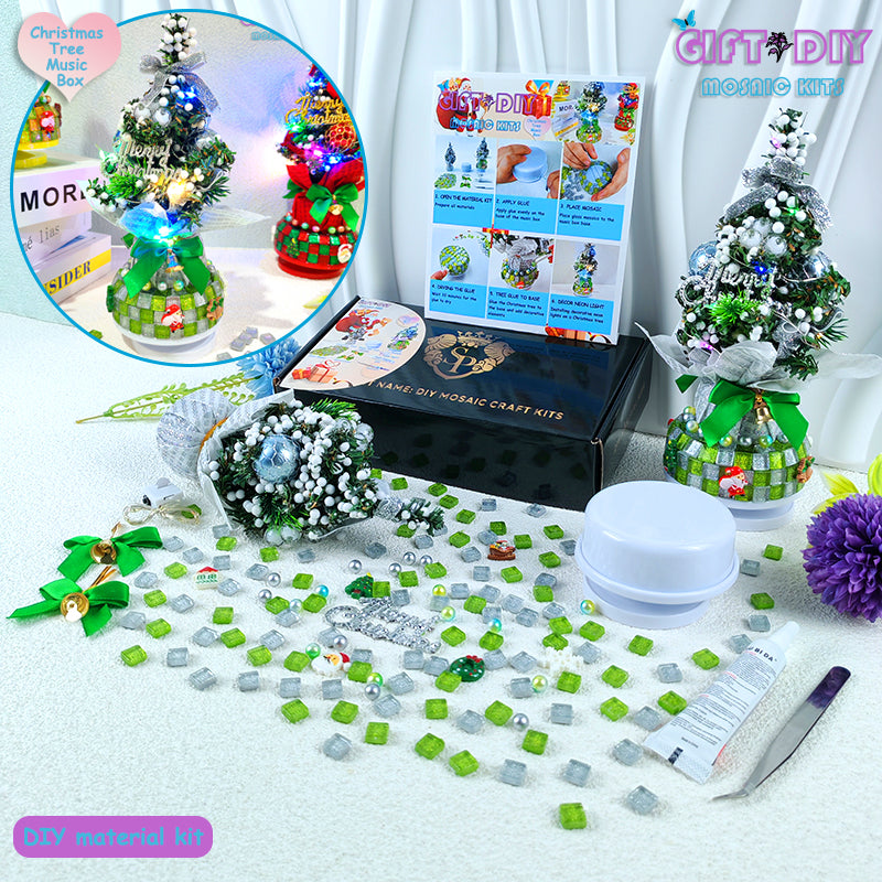 DIY Mosaic Christmas Tree Music Box Kit | Rotating Musical Holiday Decor for Family, Wedding & Birthday Gifts