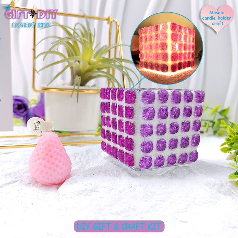 DIY Mosaic Candle Holder Kit, Handmade Craft for Kids & Adults, Home Decor Gift for Birthday Christmas