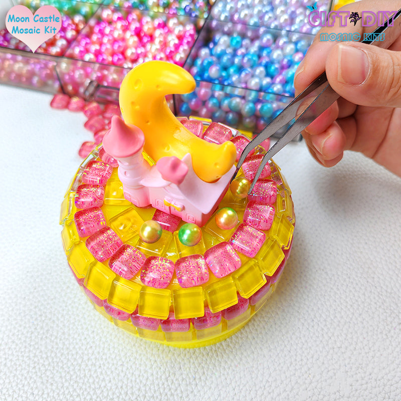 DIY Mosaic Moon Castle Rotating Music Box Kit, Handmade Craft Gift for Kids & Adults, Birthday Christmas Gift