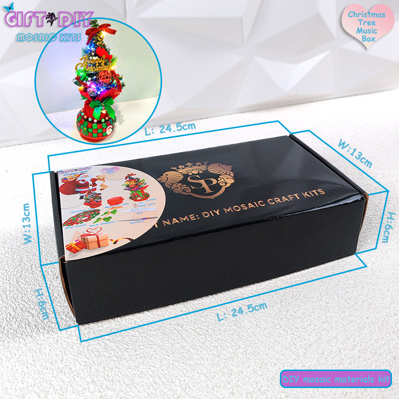 DIY Mosaic Christmas Tree Music Box Kit | Rotating Musical Craft Gift for Kids & Adults, Christmas Birthday Wedding