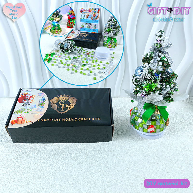 DIY Mosaic Christmas Tree Music Box Kit | Rotating Musical Holiday Decor for Family, Wedding & Birthday Gifts