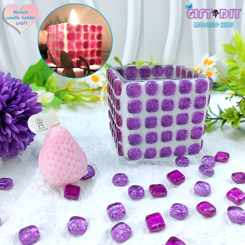DIY Mosaic Candle Holder Kit, Handmade Craft for Kids & Adults, Home Decor Gift for Birthday Christmas