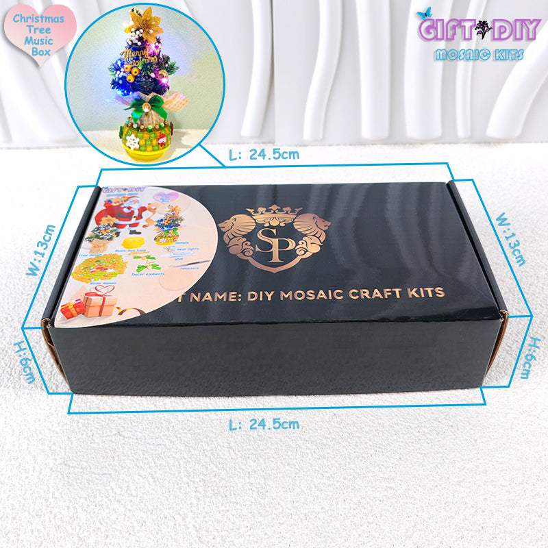 DIY Mosaic Christmas Tree Music Box Kit - Rotating Musical Craft for Holiday Gifts & Family Activities