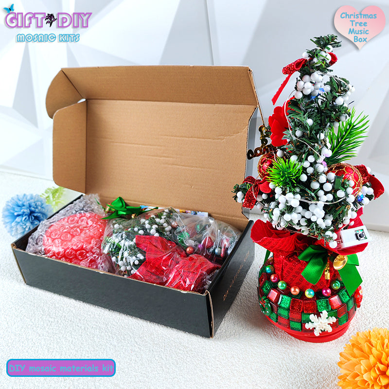 DIY Mosaic Christmas Tree Music Box Kit | Rotating Musical Craft Gift for Kids & Adults, Christmas Birthday Wedding