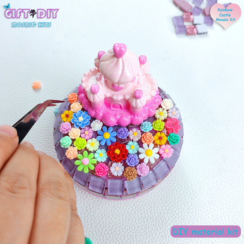 DIY Mosaic Castle Music Box Kit, Handmade Rotating Musical Box for Kids, Birthday Christmas Gift Home Decor