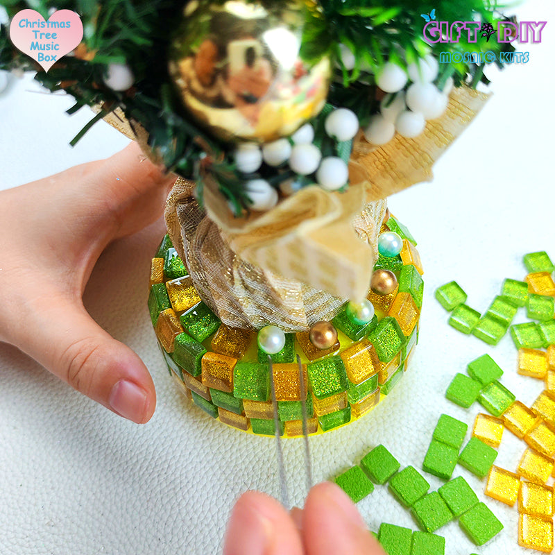 DIY Mosaic Christmas Tree Music Box Kit - Rotating Musical Craft for Holiday Gifts & Family Activities
