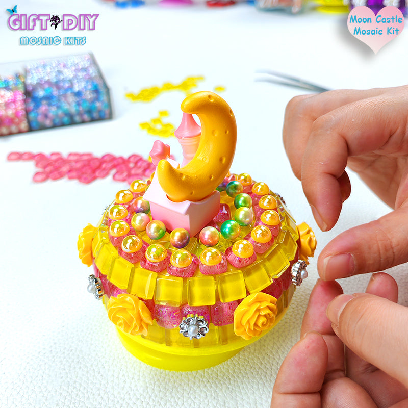DIY Mosaic Moon Castle Rotating Music Box Kit, Handmade Craft Gift for Kids & Adults, Birthday Christmas Gift