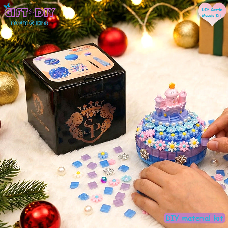 DIY Castle Mosaic Music Box Kit - Handmade Craft Gift for Kids & Adults