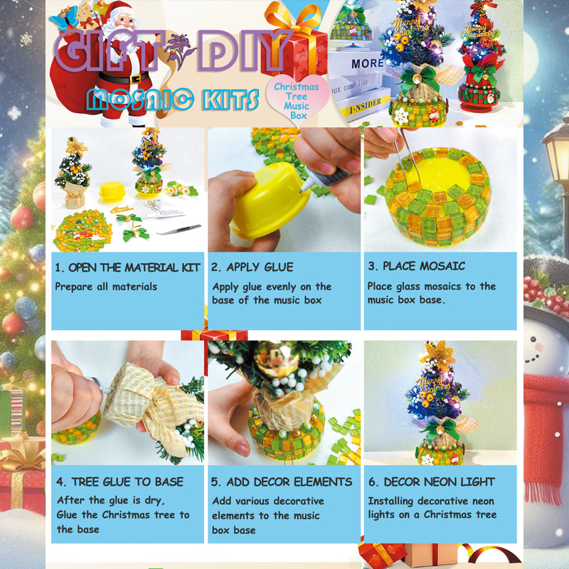 DIY Mosaic Christmas Tree Music Box Kit - Rotating Musical Craft for Holiday Gifts & Family Activities