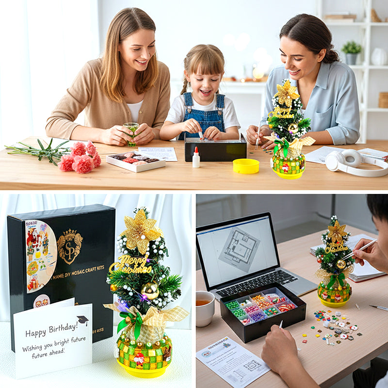 DIY Mosaic Christmas Tree Music Box Kit - Rotating Musical Craft for Holiday Gifts & Family Activities