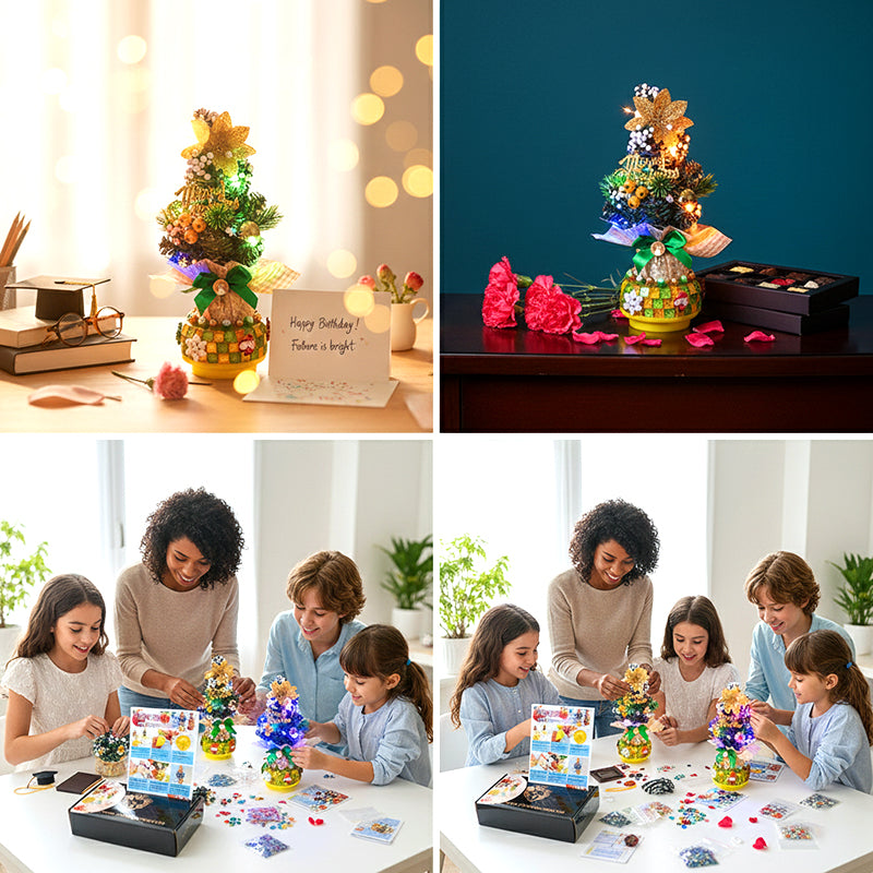 DIY Mosaic Christmas Tree Music Box Kit - Rotating Musical Craft for Holiday Gifts & Family Activities