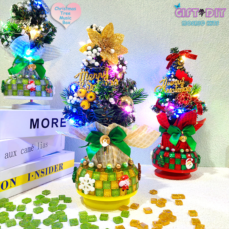 DIY Mosaic Christmas Tree Music Box Kit - Rotating Musical Craft for Holiday Gifts & Family Activities