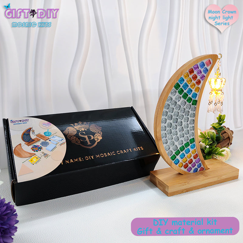 DIY Mosaic Moon Night Light Kit, Creative Craft Gift for Kids Adults, Home Decor