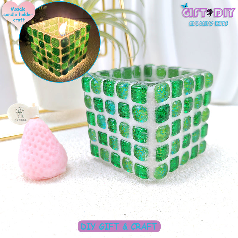 DIY Mosaic Candle Holder Kit for Adults & Kids, Handmade Art Craft for Home Decor Gifts